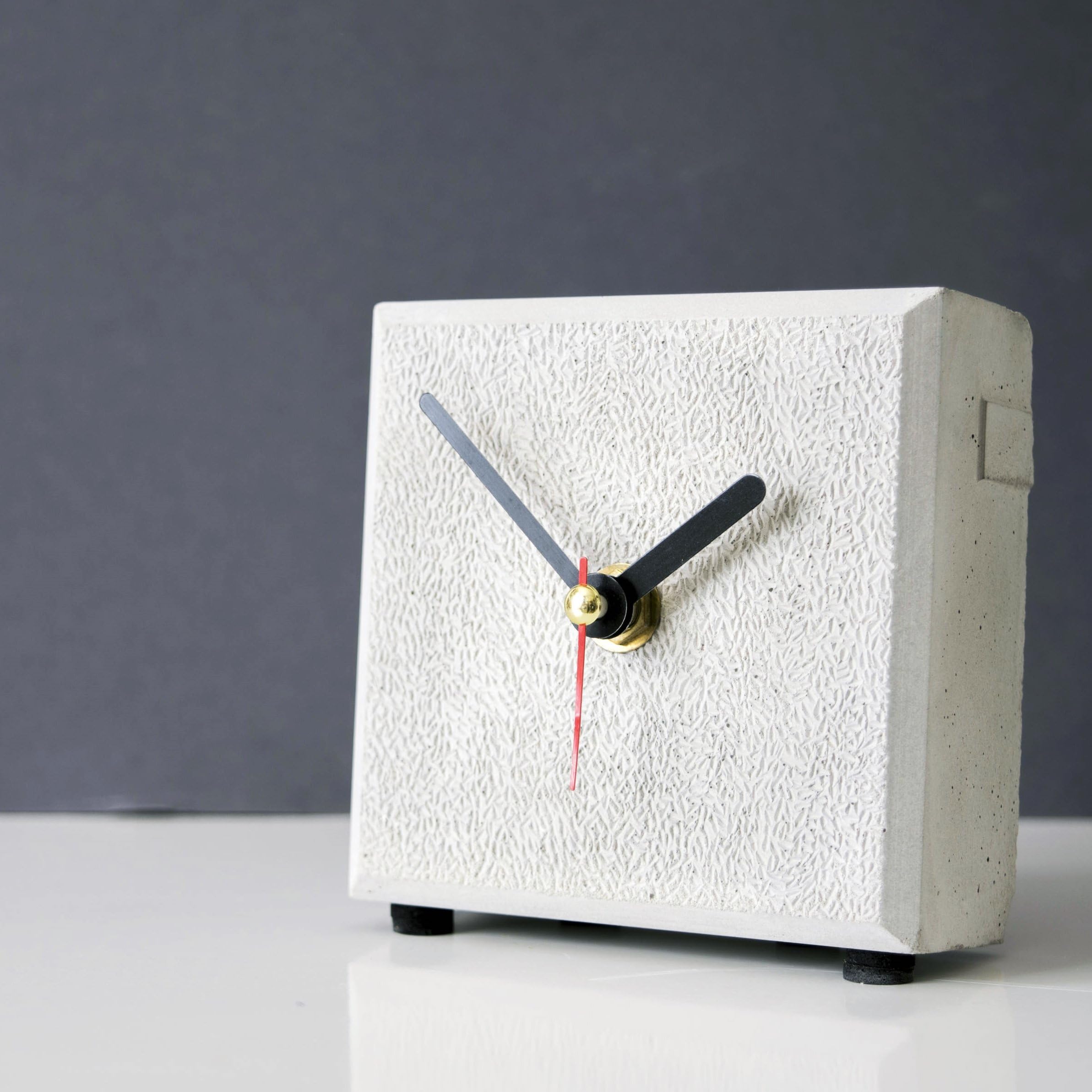 Kuco Design Stylish Handmade Grey Concrete Square Desk Clock - Modern Interior Decor For Home Or Office - Stunning Gift For Minimalist Style Lovers
