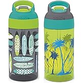 Zak Designs 16oz Riverside Beach Life Kids Water Bottle with Straw and Built in Carrying Loop Made of Durable Plastic, Leak-Proof Design for Travel, 2PK Set