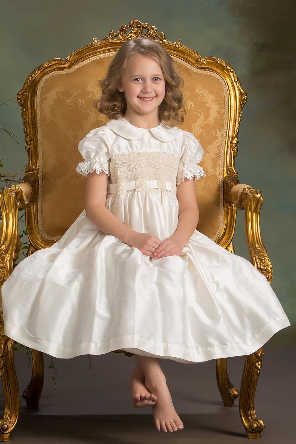 ivory smocked flower girl dress