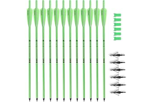 BOWSOUL Crossbow Bolts 20inch Fluorescence Color Carbon Crossbow Hunting Arrows with 4" Vanes and Replaced Arrowhead(12 Pack)