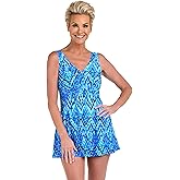 Maxine of Hollywood Womens V-Neck Swim Dress One Piece Swimsuit