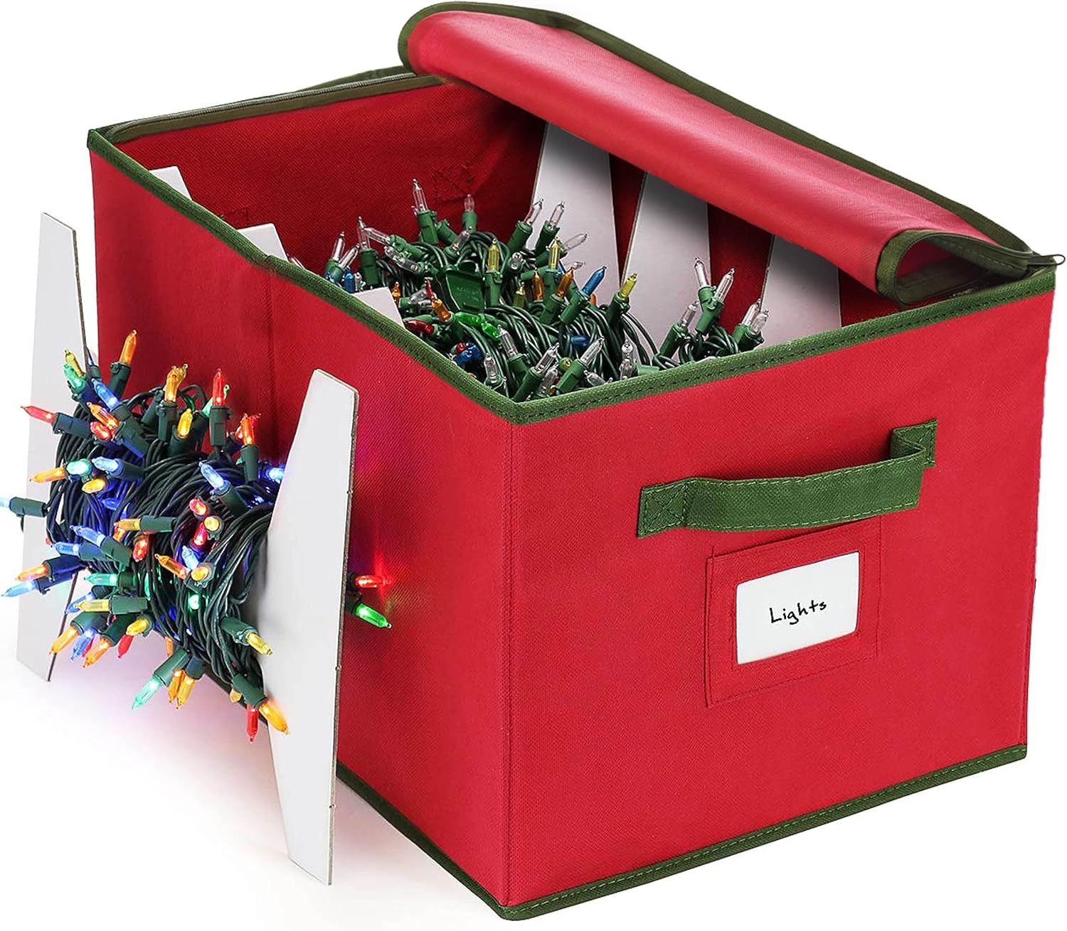 Holiday Décor Storage - Zober Christmas Light Storage - Christmas Light Organizer W/ 4 Plastic Christmas Lights Organizer Wheel - Strong & Durable Material - Stitched Reinforced Handles - Red