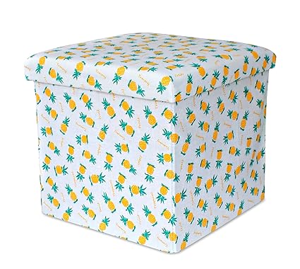 Tied Ribbons Collapsible Ottoman Cum Storage Boxes For Toys | Collapsible Storage Boxes, Footrest Step Stool For Living Room (Canvas ,Multicolor)