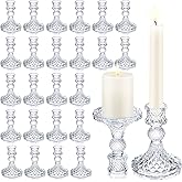 Sieral 24 Pcs Clear Taper Candle Holders 4'' Tall Glass Candlestick Holders Bulk Crystal Decorative Stand Wedding Stick Holder for Anniversary Party Dining Table Festival Decor
