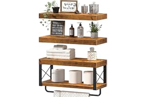 QEEIG Bathroom Shelves Over Toilet - Floating Shelf for Wall Toilet Paper Storage Farmhouse 16 inch Set of 3, Rustic Brown (029-40BN3)
