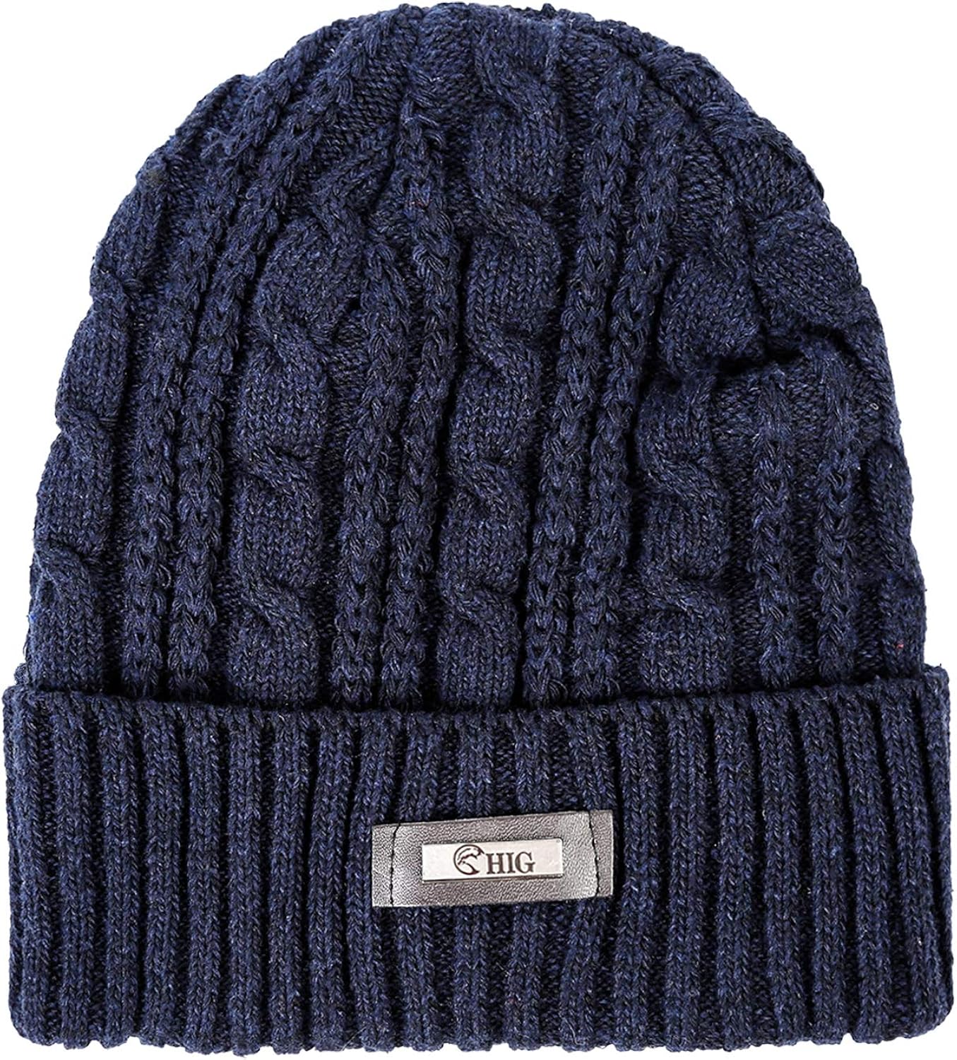 HIG Mens Winter Hat Warm Comfortable Soft Knit Beanie Hats Lined with Fleece (Blue): Clothing