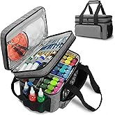 Acrylic Paint Organizer Bag - Holds 54 Bottles (2 oz), Art Supply Storage Case with Handle and Shoulder Strap, Extra Pocket for Brushes, Palette Board, Aluminum Foil Liner for Easy Cleaning, Grey