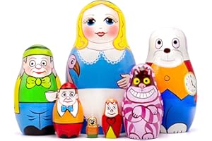 AEVVV Alice in Wonderland Nesting Dolls Set 7 pcs - Russian Matryoshka Dolls - Alice in Wonderland Figure - Alice in Wonderland Ornament