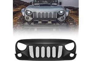 DKMGHT Front Grill for Wrangler JK JKU 2 & 4 Door 2007-2018 Rubicon Sahara Sport Black Grid Grille w/Mesh (Transformer)