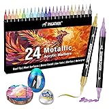 24 Metallic Colors Acrylic Paint Markers, Dual Tip