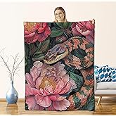 Snake Blanket for Kids Adults Boys Girls Men, Flannel Snake Blankets Gifts, Flower Floral Snake Throw Blanket for Sofa Couch Bed Living Room Soft Warm Cozy Snake Decor 60" x 50"