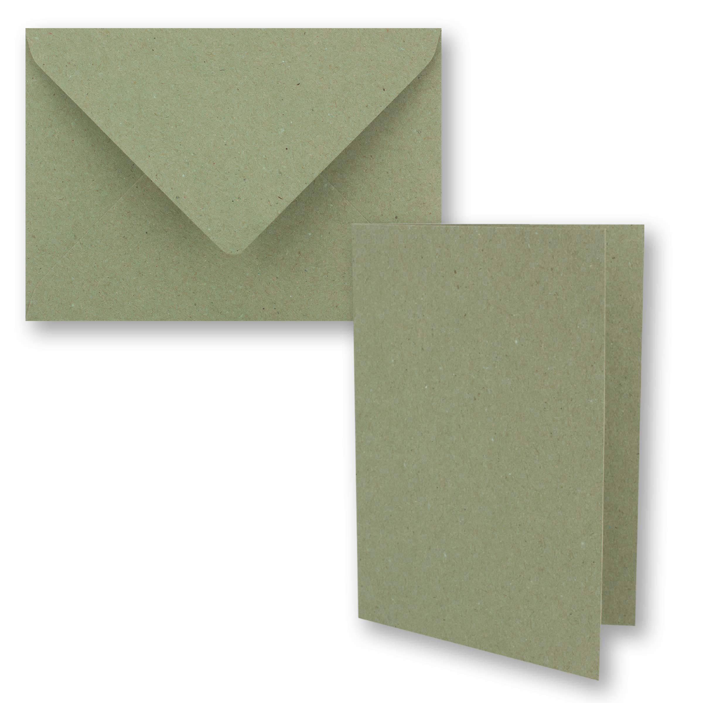 NEUSER PAPIER 50x green vintage kraft paper folding cards SET with envelopes DIN A6-10.5 x 14.8 cm green recycled folding cards blank