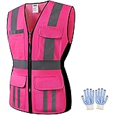 JKWEARSA Women Safety Vest, Multi Pockets High Visibility Reflective Breathable Mesh Work Vest For Lady, Durable Zipper