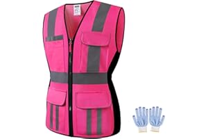 JKWEARSA Women Safety Vest, Multi Pockets High Visibility Reflective Breathable Mesh Work Vest For Lady, Durable Zipper