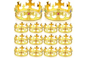 Quelay 12 Pcs King Crown Gold Adjustable Royal Prince Jeweled Crown Medieval for Party Birthday Royal Costume Fun Cosplay