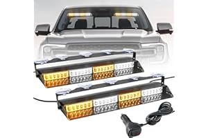ELECHOI Amber/White 2 in 1 Emergency Dash Strobe Light Bar, Front/Rear 48LEDs Interior Windshield Visor Safety Flashing Warning Hazard Lights for Construction Work Trucks Towing Vehicles