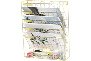 superbpag Desk Organizer, 5 Tier Hanging File Organizer, Wall Mount Document Letter Tray Storage Rack for Office Home Dormitory, Gold