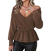 Lotusmile Womens Dressy Knit Peplum Sweater Long Sleeve Fall Wrap V Neck Pullover Tops