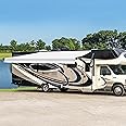 Awnlux Black Motorized Modular Retractable RV Awning Full Set Assemblies for RV, 5th Wheel, Travel Trailers, Toy Haulers, and Motorhome - RV Trailer Awning for Home or Camper - 11x8 Ft - Solid White