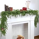 SUNWISHA Artificial Norfolk Pine Garland with Bells - 6FT Real Touch Christmas Greenery, Velvety-Soft Needles for Mantle, Tree & Indoor/Outdoor Holiday Decor