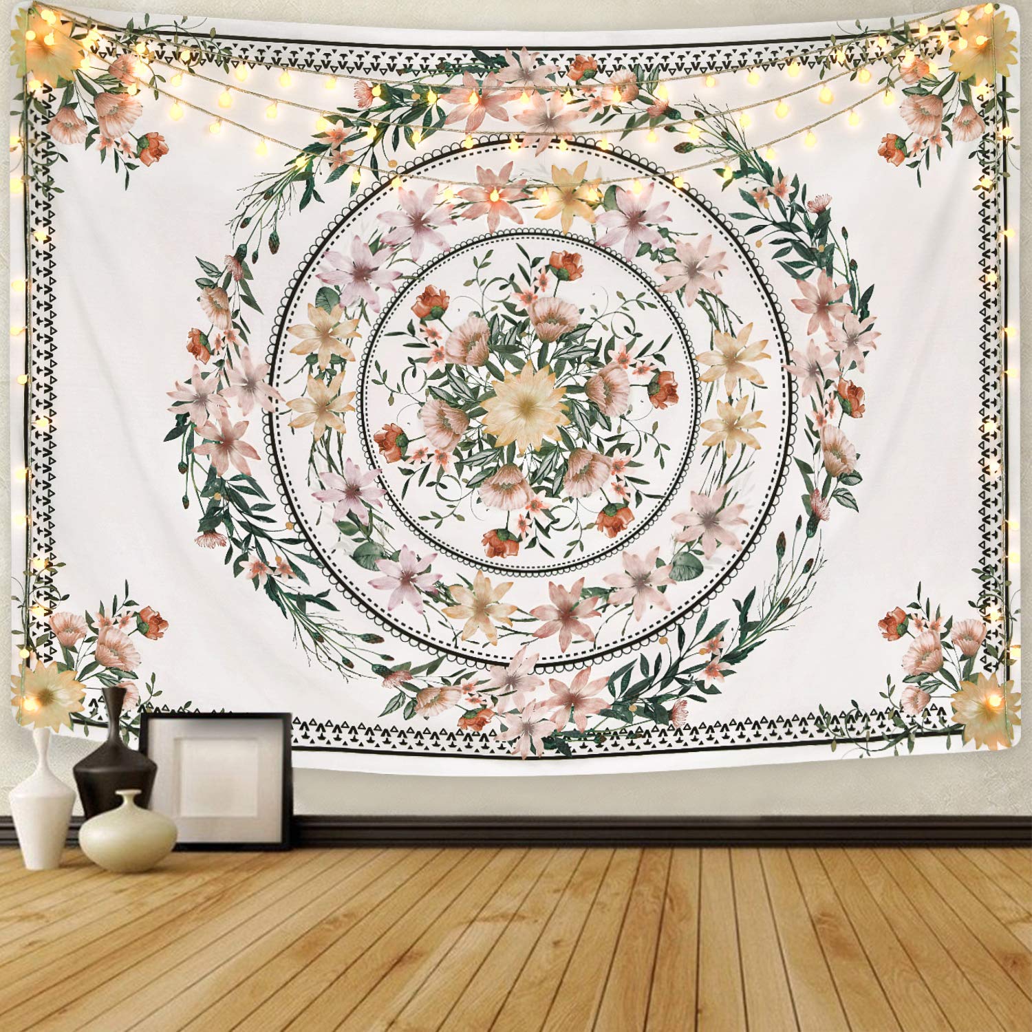 YISUMEI Mandala Tapestry Flower Plant Tapestry for Bedroom Aesthetic Bohemian Floral Tapestries Wall Hanging for Room Decor(L/150x200cm/60x80inch)