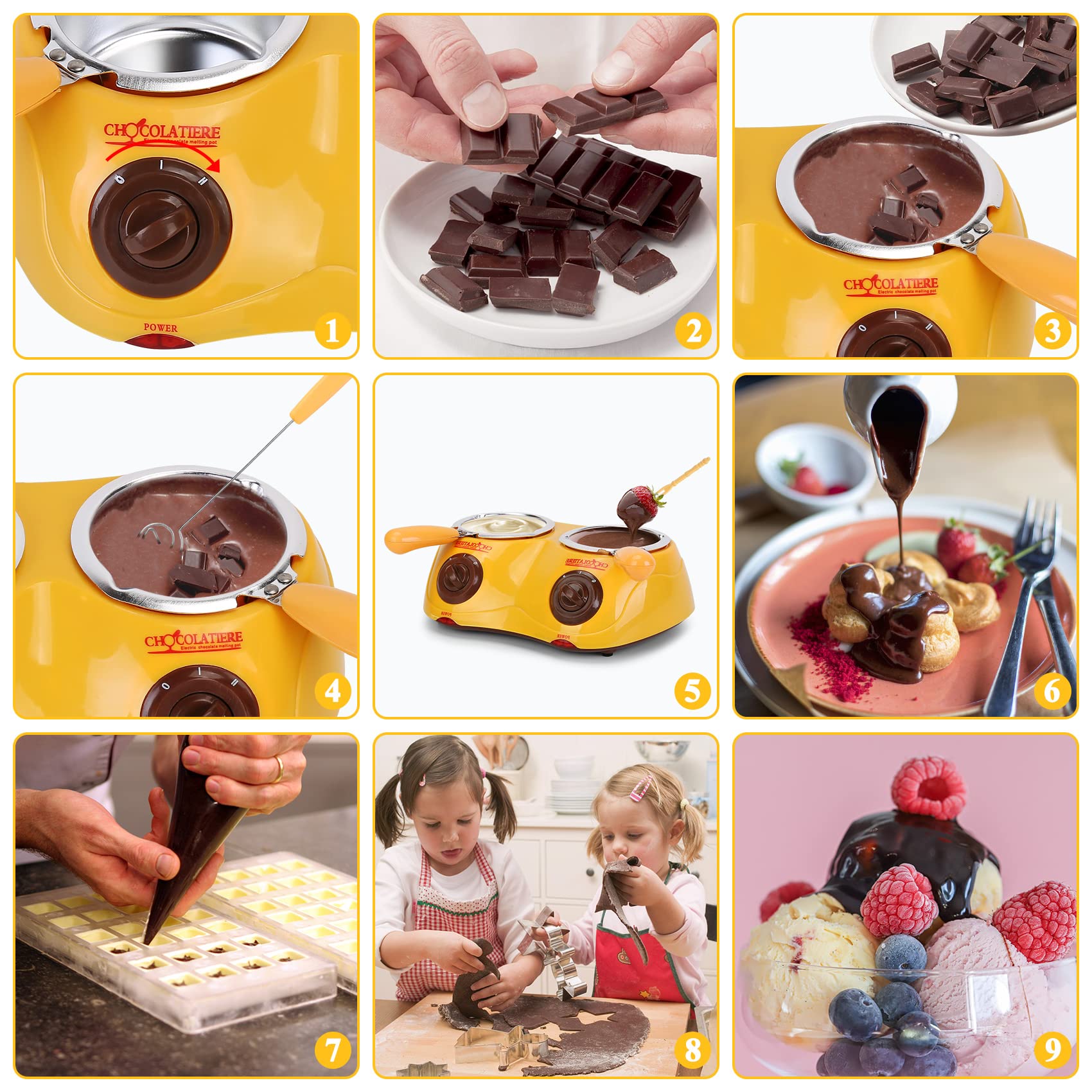 Outamateur Chocolate Melting Pot Electric Chocolate Fondue Mini Fondue Candy Maker with Double Melting Pot for Milk Chocolate,Cheese,Butter,Candy