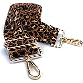 VersaKits Brown Black Leopard Purse Strap with Light Gold Hardware 2 Inch Wide Replacement Crossbody Guitar Style Shoulder Strap for Handbags Totes
