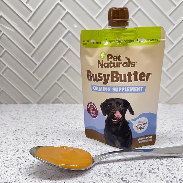 PET NATURALS BUSYBUTTER EASY SQUEEZE CALMING PEANUT BUTTER FOR DOGS 6OZ POUCH