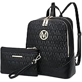 MKP Women's Fashion Medium Backpack Purse Set - 2Pcs PU Leather Shoulder Bag with Double Zipper for Travel and Daily Use