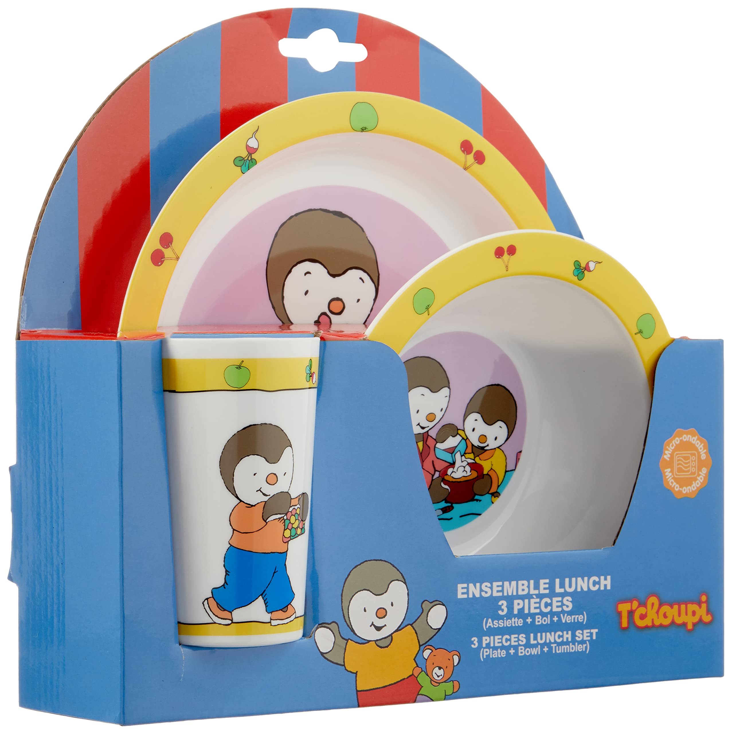 Fun House T'Choupi Lunch Set: 1 glass + 1 plate + 1 microwaveable bowl 250 ml
