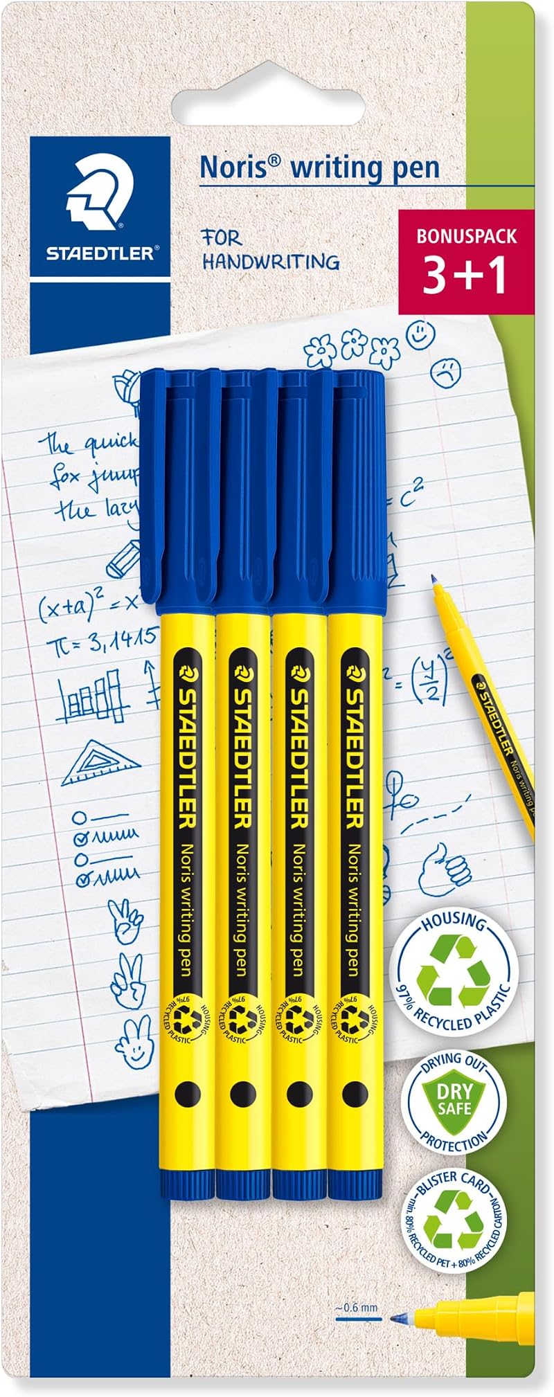 STAEDTLER Noris Handwriting Pen Blue Pack of 4 0.6 mm 307-3 BK4