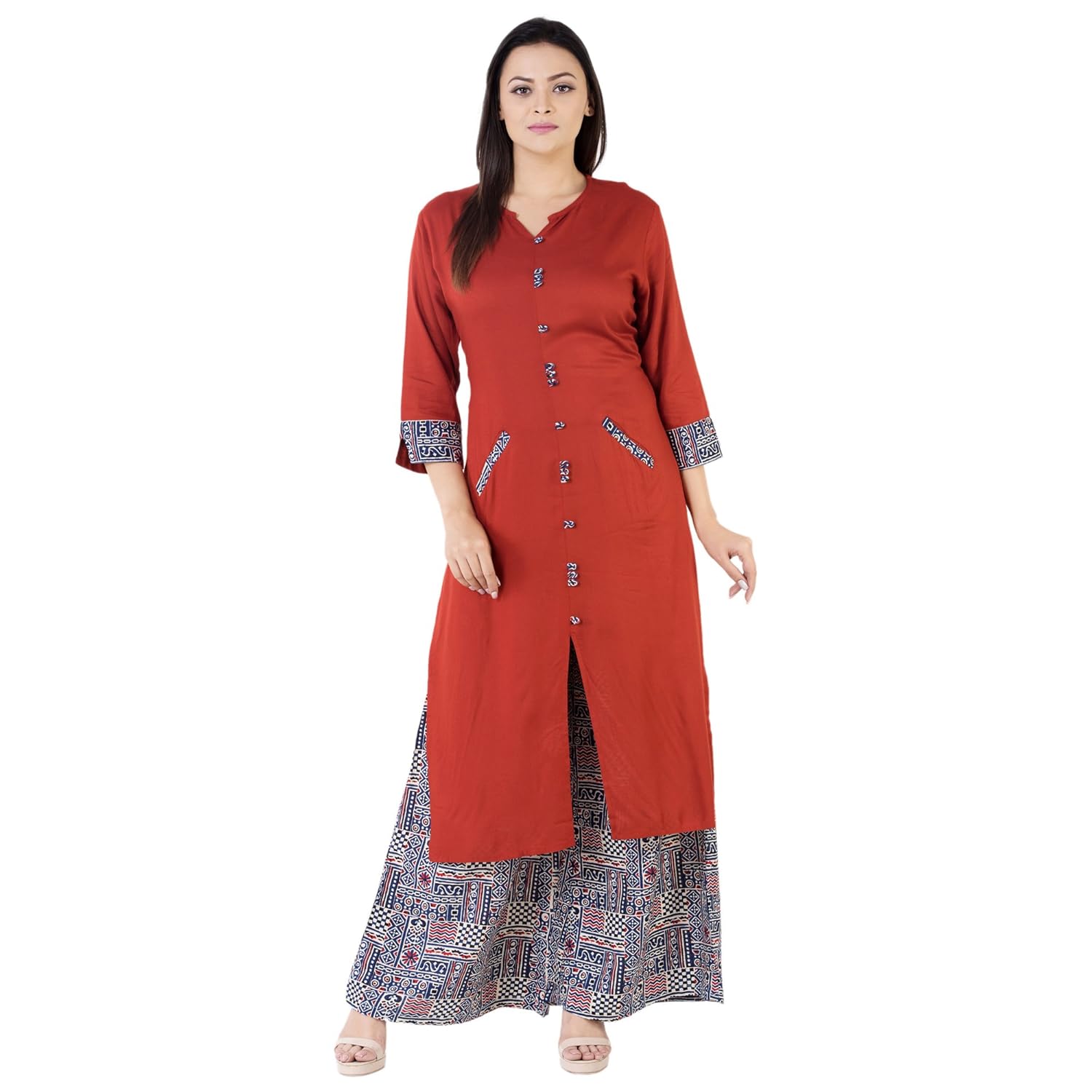 khushal women's printed kurta with palazzo set (k69-parent_red)