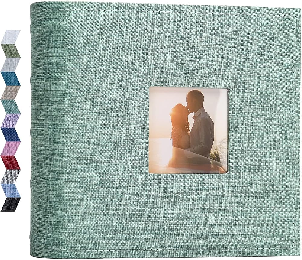 Vienrose Photo Album 200 Pockets Linen Cover 6x4 Window Memo Pages Green