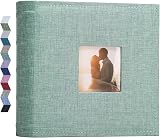 Vienrose Photo Album 200 Pockets Linen Cover 6x4 Window Memo Pages Green