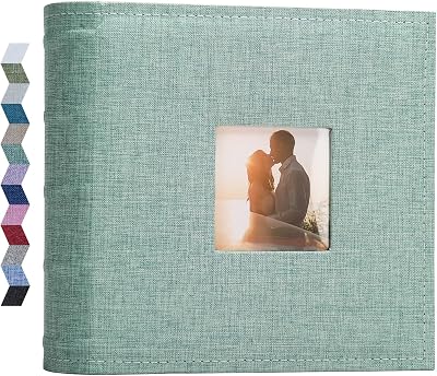 Vienrose Photo Album 200 Pockets Linen Cover 6x4 Window Memo Pages Green