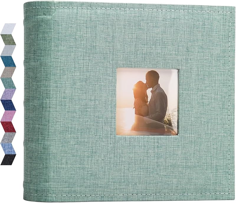 Vienrose Photo Album 200 Pockets Linen Cover 6x4 Window Memo Pages Green
