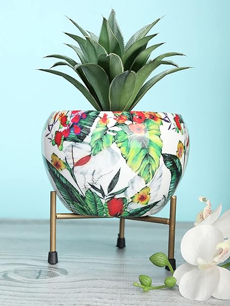 Homspurts Designer Metal Pot with Stand (6 inches). Decorative Pots for Indoor Plants/Metal Plant Pots for Living Room, Balcony and Garden/Home d