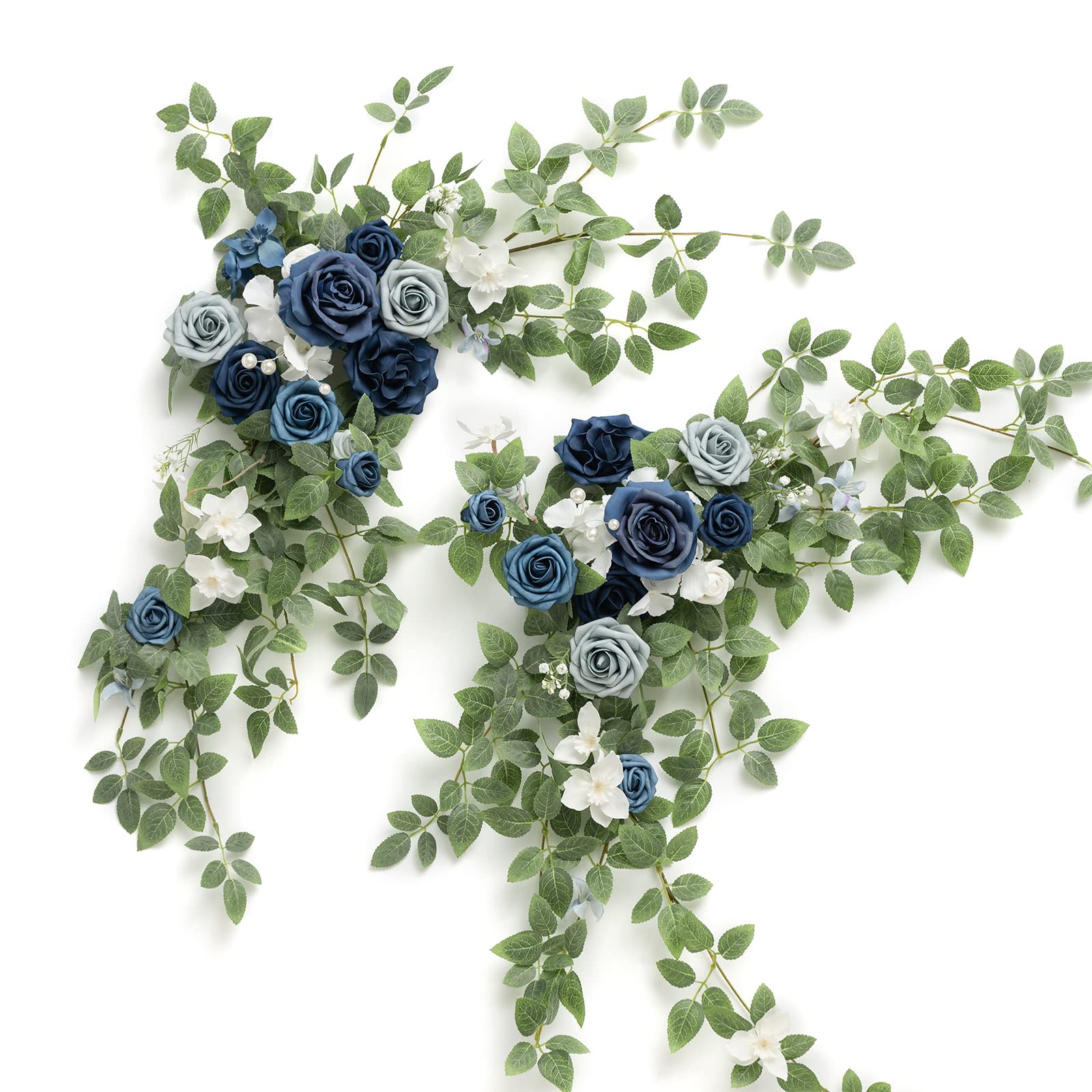 Photo 1 of Ling's moment 2PCS Dusty Blue Artificial Floral Swags Centerpieces Wedding Flower Rose Garland Greenery Arrangements for Sweetheart Table Decor Backdrop Arch Flowers Wall Home Garden Decorations
