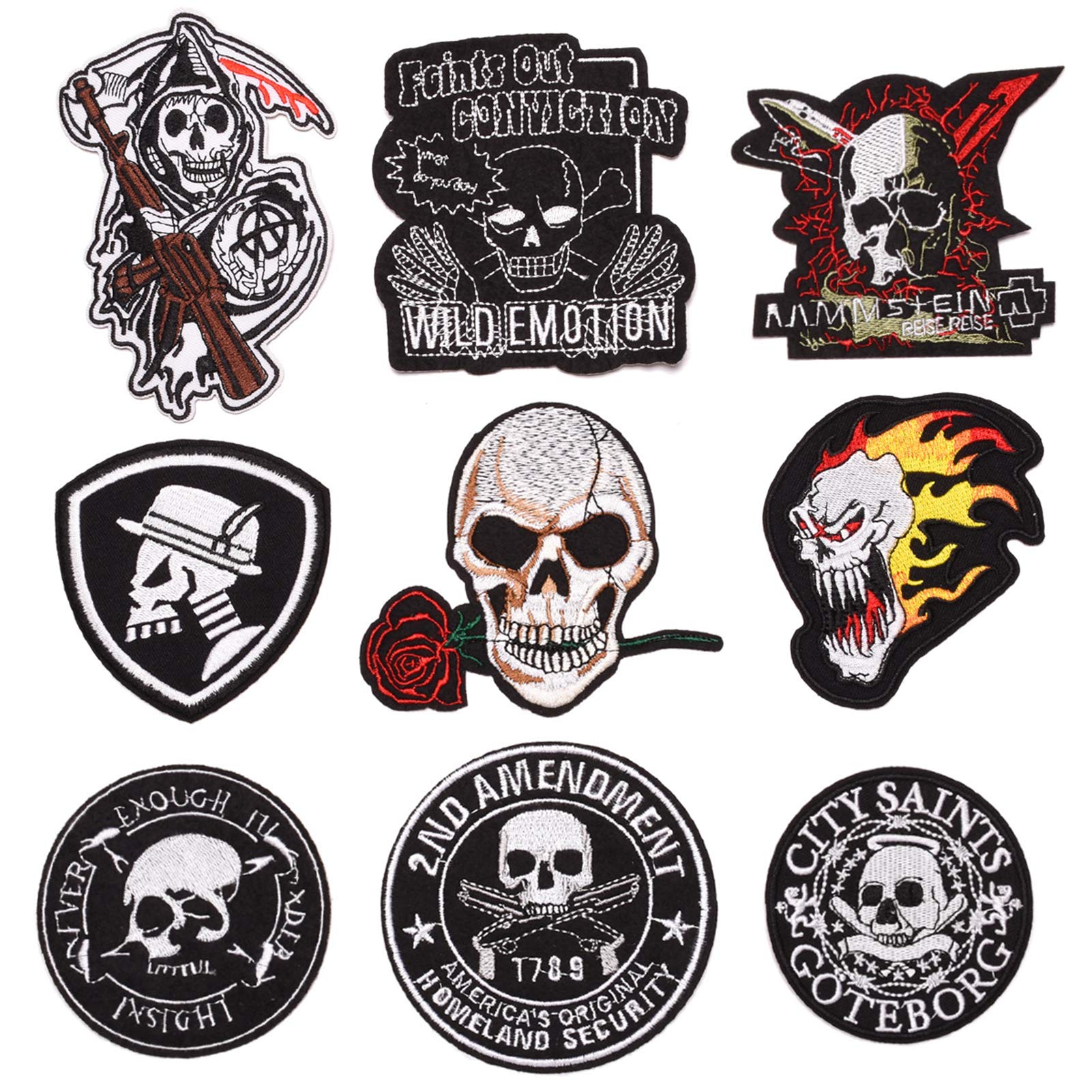 9 x Iron-On Patch Skull Sew On Patch Iron-On Transfer for Clothing Jeans Hat Children's Women's T-Shirt