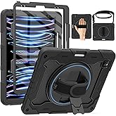 ROSROME for iPad Pro 12.9 inch Case (6th/5th/4th/3rd Gen),Not fit iPad 12.9 2nd/1st Gen with Screen Protector for Kids with 360 Kickstand Hand Strap Pencil Holder [15ft Drop Protection]