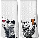 XPH Funny Cat Bar Kitchen Dish Towels, Cat Mom Lovers Gifts for Women, Funny Kitten Drink Wine Beer Hand Towels Kitchen Tea Towel for Home Wine Bar Cart Decorations, 16x24inch Set of 2
