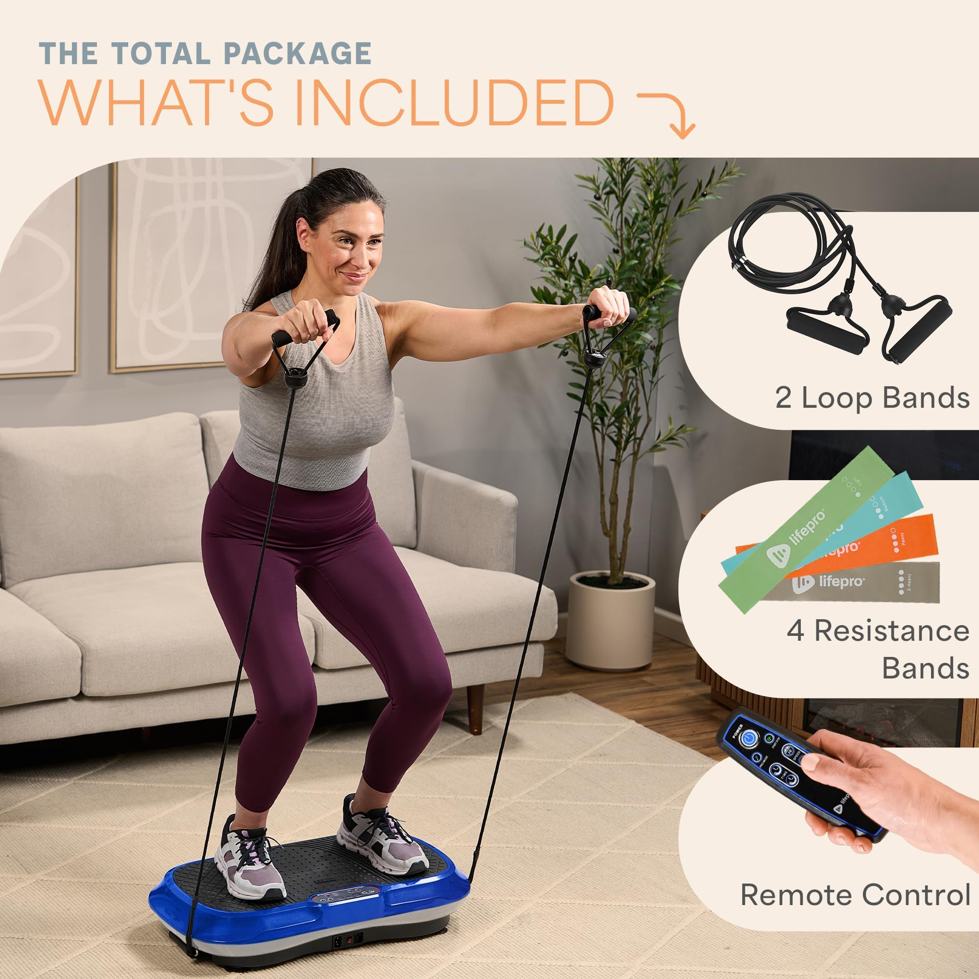 Lifepro Waver Vibration Plate Exercise Machine for Lymphatic Drainage, Muscle Activation, Full-Body Workout Vibrating Platform with Loop Bands, Fitness Equipment for Strength Toning & Fat Loss