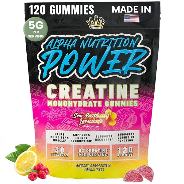 CREATINE MONOHYDRATE GUMMIES 5G – RASPBERRY LEMONADE FLAVORED...