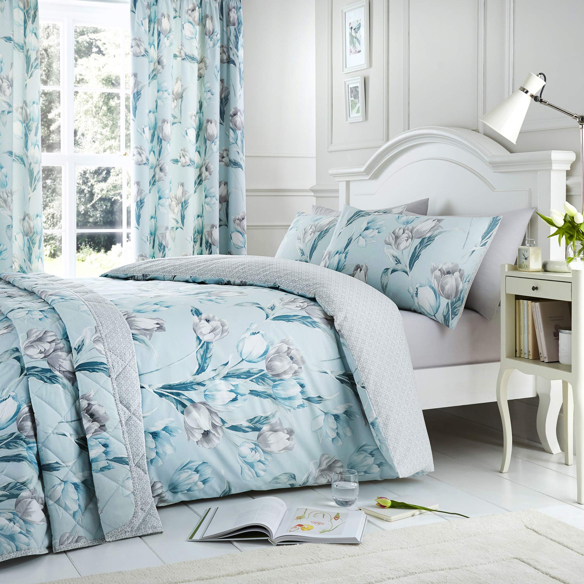 Dreams & Drapes Tulip Easy Care Duvet Cover Set King, Duck Egg