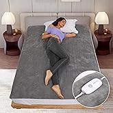 SUNNY HEAT Electric Mattress Pad Twin Szie 39''x75'' with 5 Heating Levels, 10-Hour Auto Shut Off, Fast Heating, Soft Coral Fleece, Machine Washable, Grey