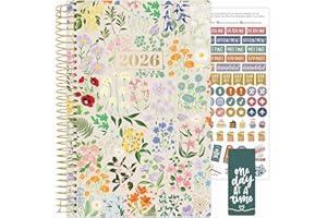 bloom daily planners 2026 Planner (January - December) Calendar Year Organizer - 5.5” x 8.25” - Weekly & Monthly Agenda Book with Stickers & Bookmark - Garden Party, Beige