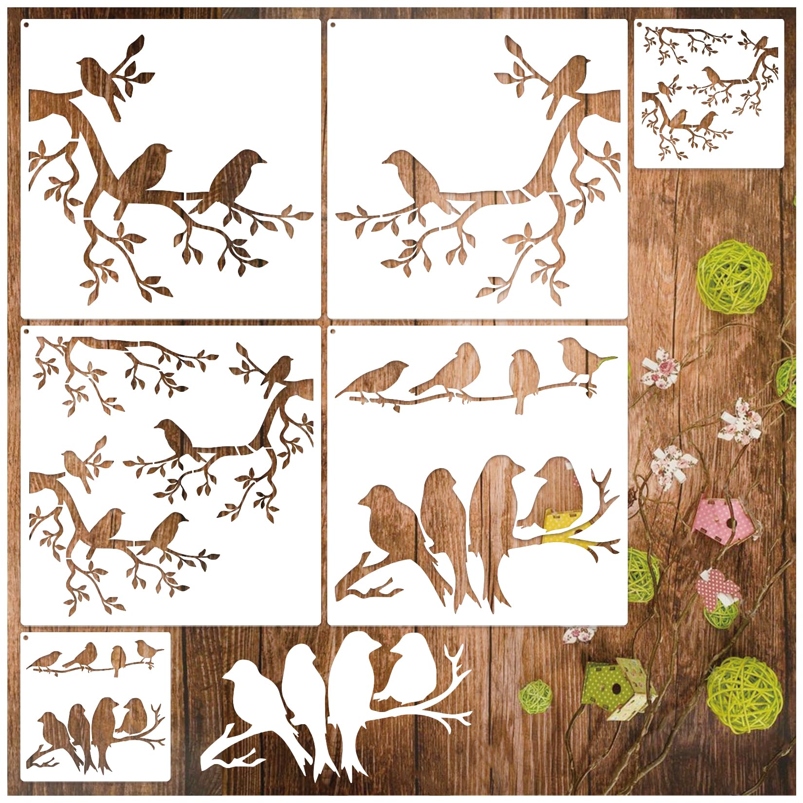 Photo 1 of Large Bird Stencils for Painting on Wall Wood, Nature Extra Large Bird Stencils for Crafts Walls Reusable Wood Burning Drawing Art Paint for Card Making Canvas Furniture (birds6)