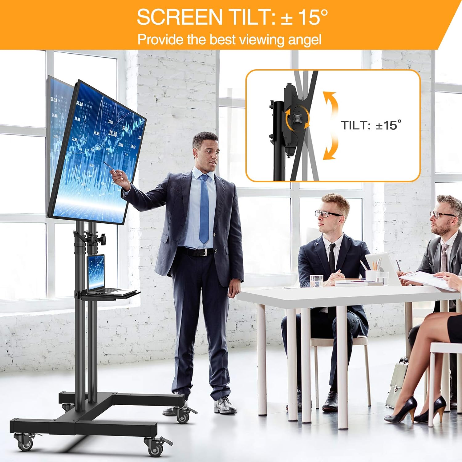 Mobile TV Stand with Wheels for 32-60 Inch LED Flat/Curved Panel Screen TVs Tilting TV Cart Height Adjustable Max VESA 600×400mm Rolling Floor Trolley Stand w/Shelf Supports TV up to 99lbs - PGTVMC03: Electronics