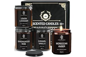INAYOU Scented Candles for Men, 4 Pack Scented Candles for Home - Gifts for Men - 28oz 200 Hour Long Lasting Scented of Moroccan Amber/Lemon Lavender/Sandalwood Rose/Caramel Vanilla