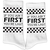 KGHYT “If You Ain’t First You’re Last” Racing Crew Socks for Men and Women, Funny Graphic Socks